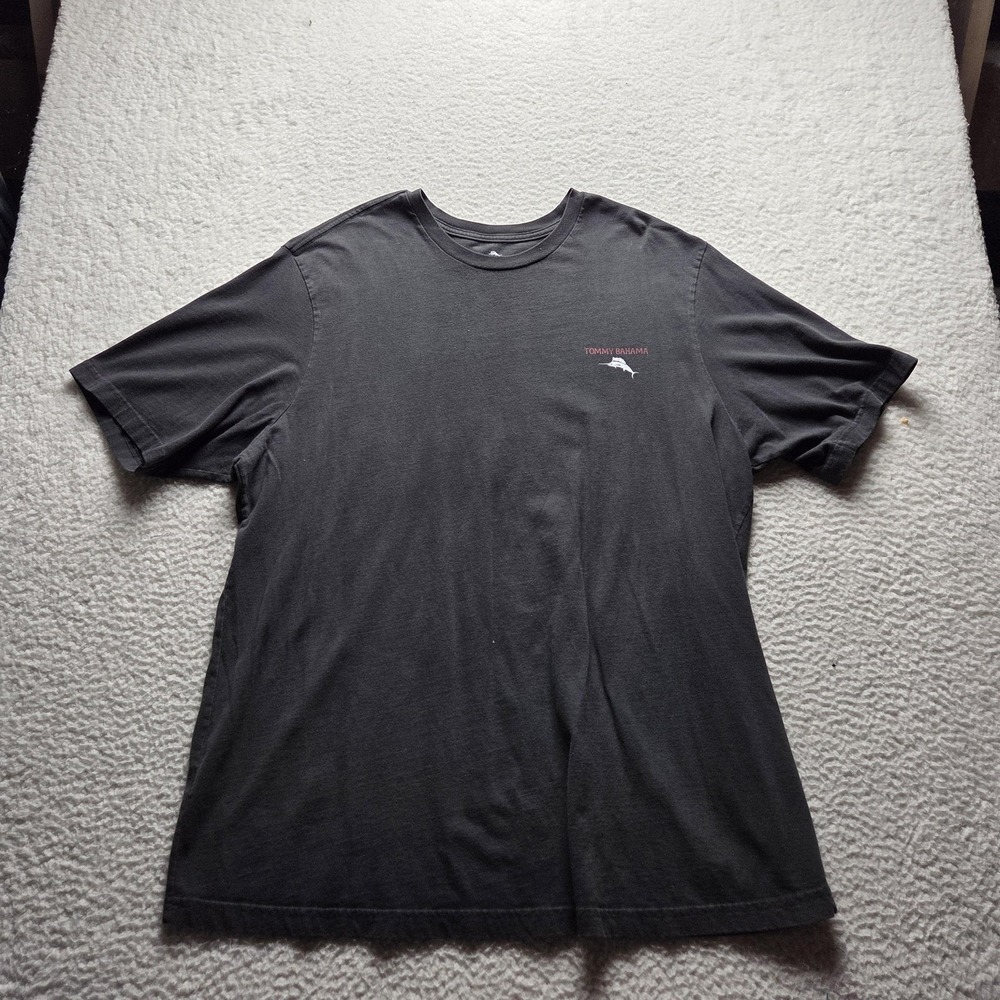 Tommy Bahama Shirt Mens 2XLT Gray Call For Backup Wine Graphic Tee Tagless